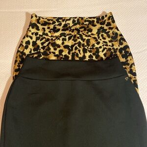 Two Thalia Sodi Pencil Skirt Black & Leopard print